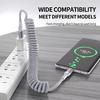Câble de charge rapide rétractable USB-C tressé à 90 degrés, conducteur en cuivre pur, compatible Android Auto et CarPlay pour iPhone 17/16