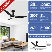 Ventilateur de plafond intelligent 1stshine de 52 pouces, design moderne professionnel, montage encastré, fabrication directe, efficace pour la maison intelligente, avec éclairage LED