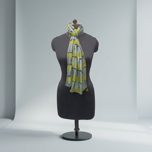 Women's <b>Long</b> Silk <b>Scarf</b> Geometric Print Yellow Gray Lightweight All Seasons Daily Wear - Product Image 3