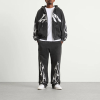 Pantalon de survêtement droit pour homme en coton épais 400 g/m² noir vintage délavé à l'acide avec impression sérigraphiée personnalisée style streetwear