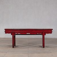 Console en bois massif rouge patiné style rustique, design d'autel chinois traditionnel, finition rouge vieillie, Wabi-Sabi, écologique