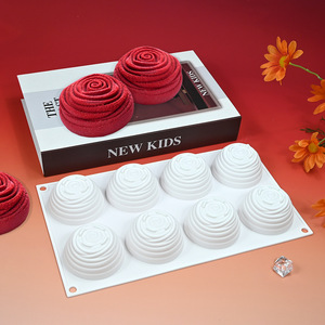 Cross-Border FCM <strong>6</strong>-Inch <strong>Layered</strong> Rose Mousse <strong>Cake</strong> Silicone Mold Swirl Rose Chocolate Baking Tool - Product Image 3