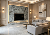Dalle de marbre naturel à rayures annuelles, motif tourbillon blanc et gris, pour mur d'accent intérieur et décoration de comptoir de cuisine