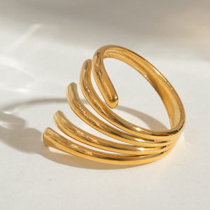 Anillo Abierto de Acero Inoxidable con Baño de Oro de 18k, Estilo Francés, Diseño Geométrico de Ondas Irregulares, Joyería Unisex de Lujo Ligero, Regalo - Product Image 3