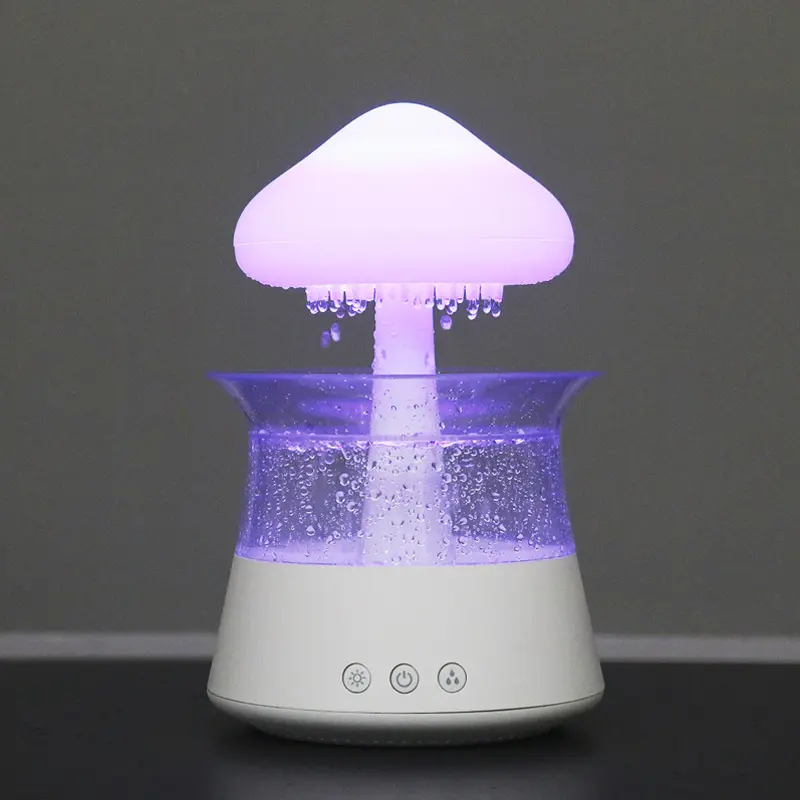 Luz colorida para bebês dormir, máquina de ruído branco, som de gotas de água, difusor de ar, umidificador de chuva e nuvem, cogumelo