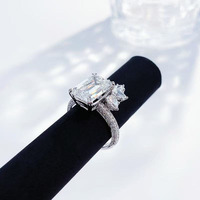 Anello con Diamante Coltivato in Laboratorio a Quattro Punte, Cristallo di Ghiaccio Brillante, in Platino PT950, Gioiello Raffinato per Fidanzamento e Matrimonio