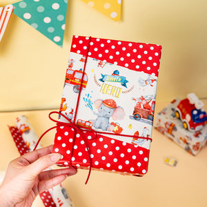 Cartoon fire engine and baby elephant pattern gift wrapping <b>paper</b> <b>Red</b> polka dot children gift wrapping <b>paper</b> Customizable - Product Image 4