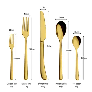 Wholesale Luxury Golden Knife Spoon Teaspoon Fork 304 18/10 Stainless Steel Gold Cutlery Set Flatware Sets