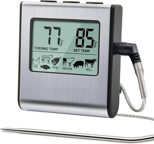 TP16 대형 LCD 디지털 조리 식품 고기 온도계 흡연자 오븐 주방 바베큐 그릴 온도계 스틸 프로브가있는 시계 타이머 - Product Image 1