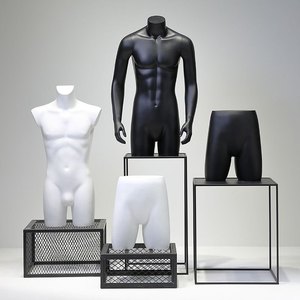 Maniquí de Torso Masculino de FRP, Color Negro y Blanco, para Exhibición de Ropa en Escaparates - Product Image 1