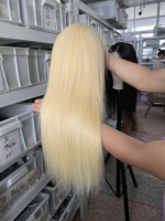Perruque Lace Front Wig 613 naturelle, cheveux humains, Transparent, Blond miel, cuticule alignée, sans colle, 613