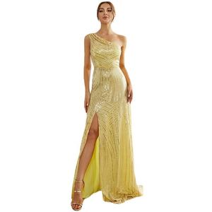 ชุดพรอมเปิดไหล่ข้างเดียวเซ็กซี่สำหรับผู้หญิงเดรสปักเลื่อมผ่าสูงชุดราตรีสุภาพเรียบร้อยสำหรับงานปาร์ตี้ตอนเย็น - Product Image 1