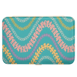 Portable Teal Color Small Jewelry <b>Box</b> Hawaii Lei Print Bracelets Ring Packing Custom Design Velvet Jewelry Organizer for Women - Product Image 2