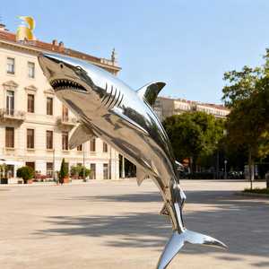 RELONG Maßgefertigte Polierte Moderne Edelstahl-Hai-Skulptur Statue für Außenbereich Park Garten - Product Image 2