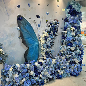 Bouquet de fleurs artificielles bleues Lichao en soie mélangée, accessoires de photographie de mariage en extérieur, décorations pour la maison, tissage artisanal - Product Image 1