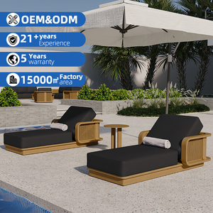 Chaise longue en teck résistante aux UV avec parasol, pour piscine, mobilier d'extérieur, plage, jardin, parc, hôtel, transat inclinable - Product Image 1