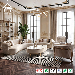 Ensemble de canapés en cuir et laiton doré fondu de luxe, table basse en bois de palissandre, canapé incurvé pour projets de design d'hôtels/maisons de luxe - Product Image 4