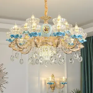 European vintage hotel pendant lighting led art classic dining modern flower crystal chandelier parts