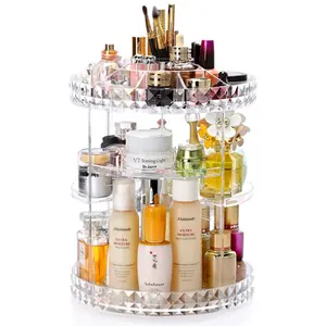 360 organizadores de maquiagem giratório e armazenamento, caixa de exibição de cosméticos com 6 camadas ajustáveis para banheiro