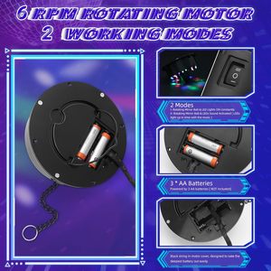 Moteur suspendu de 20cm, <span class=keywords><strong>boule</strong></span> disco à miroir, moteur rotatif à piles, 4 couleurs de lumière, lumière de décoration de fête disco - Product Image 6