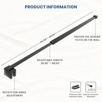 Barre de support réglable en acier inoxydable noir mat pour porte de douche en verre – Vente en gros