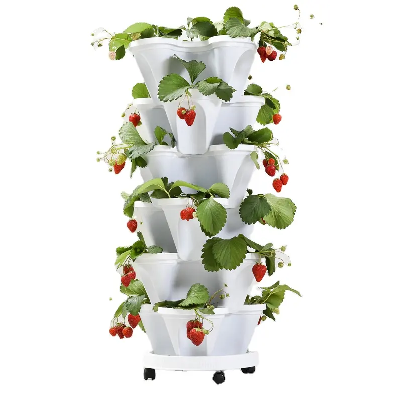 3 kelopak plastik stroberi Stackable Pot tanaman vertikal menara dalam ruangan luar ruangan taman penanam vertikal Set