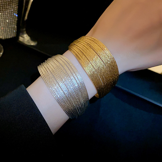 New Simple Metal Multi-Layer Geometric Lines Bracelet Exaggerated Punk Wide Open Bangle Fashion Women Jewelry
