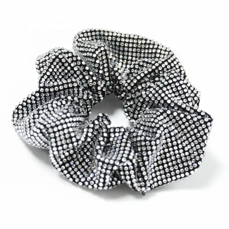 Ins Korean Sparkly Rhinestones Fabric Hair Bands Rope Ponytail Holder for Women Girls Shinny Rhinestones Hair Scrunchies