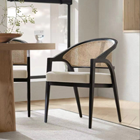 Chaise de salle à manger scandinave contemporaine en bois massif et rotin, revêtement en cuir Cortex, accoudoirs et dossier mobiles, mobilier de maison