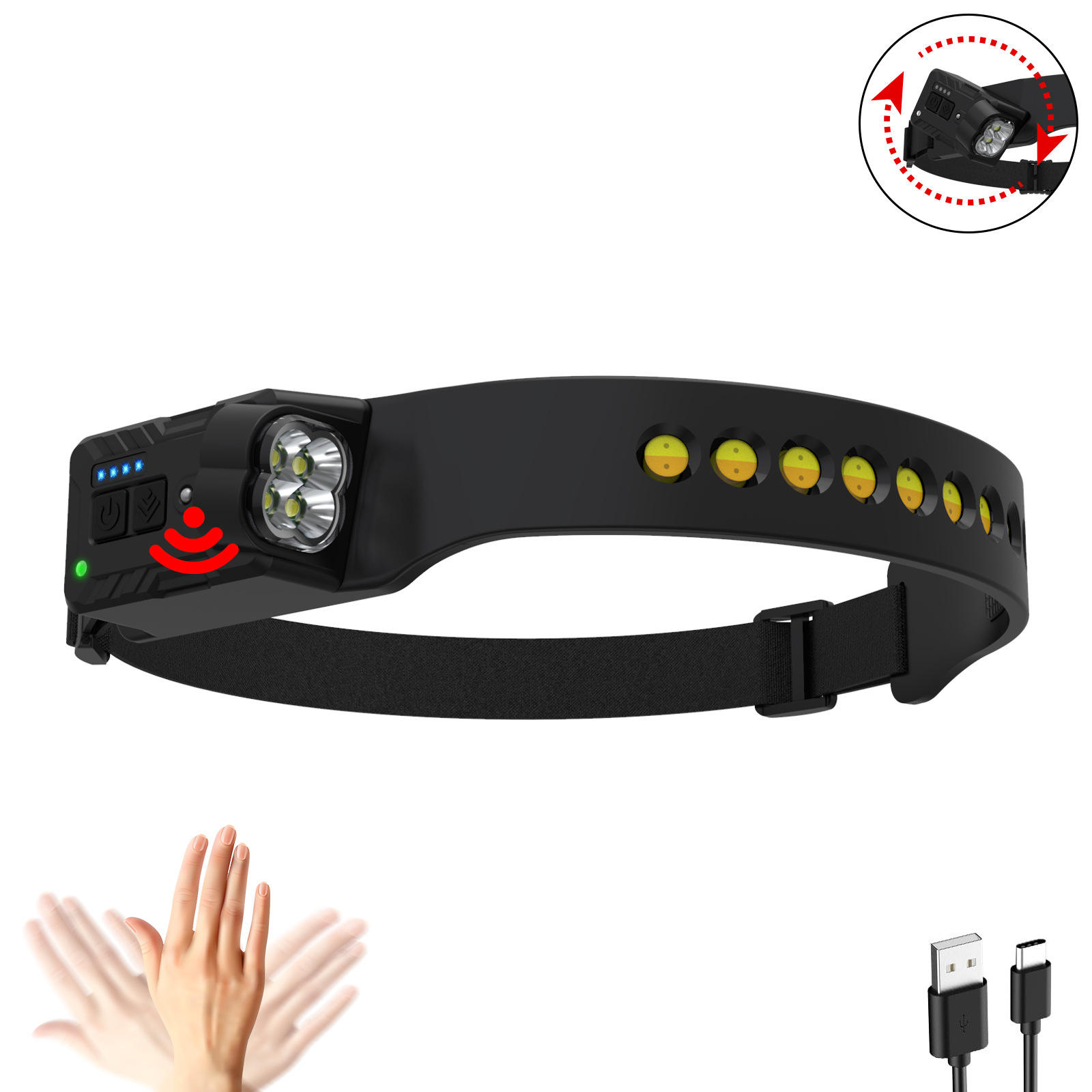 ดีไซน์ลายจุดสีขาวและเหลือง - ไฟด้านข้าง 4 ดวง