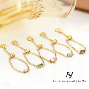 Bagues empilables FY Fashion pour femmes – Pendentif géométrique <span class=keywords><strong>carré</strong></span>, cœur, rond, <span class=keywords><strong>solitaire</strong></span>, strass, diamant, avec chaîne réglable - Product Image 1