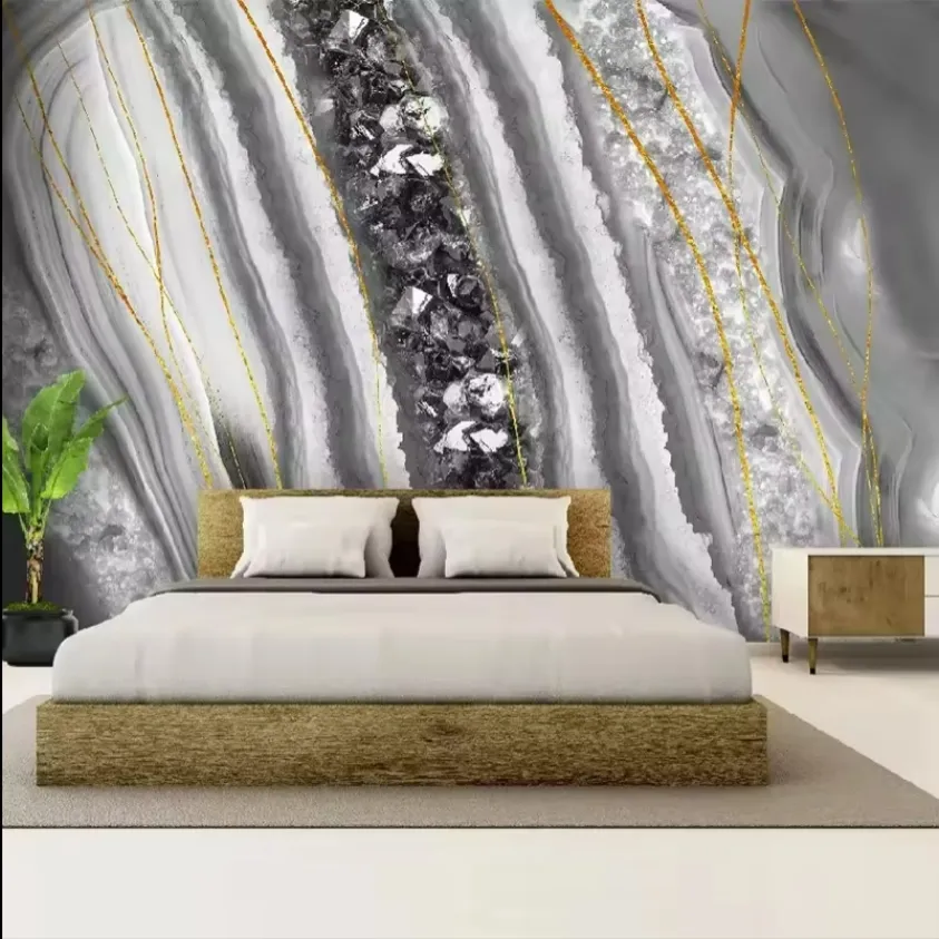 Kertas dinding kustom Modern Mural dinding pola marmer abstrak mewah cahaya Mural dinding kamar tidur Sofa TV ruang tamu