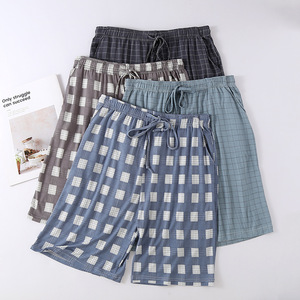 Pantalon de <span class=keywords><strong>pyjama</strong></span> pour <span class=keywords><strong>homme</strong></span> 2026, short ample surdimensionné, pantalon capri en modal à carreaux, pantalon d'intérieur, pantalon mi-long pour climatisation - Product Image 1