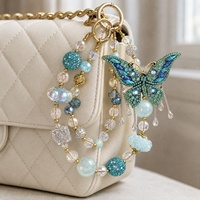 Cadena de Lujo para Teléfono con Mariposa Turquesa, Abalorios de Cristal y Diamantes de Imitación AB, Llavero Dorado, Colgante para Bolso, Joyería Hecha a Mano al por Mayor