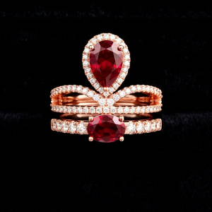 Bague de cocktail de luxe en or jaune 14 carats avec halo ovale en perles rouges et diamant de laboratoire certifié IGI, idéale pour anniversaire et mariage, OEM - Product Image 1