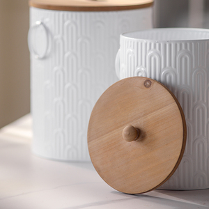 Recipiente Metálico para Almacenamiento de Artículos de Cocina, Café y Comedor, con Tapa de Madera - Product Image 3