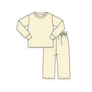 GLP3295 Ensemble personnalisé pour petite fille, orange uni, imprimé, tenues de printemps pour filles, vêtements pour enfants en gros, ensemble festonné pour fille - Product Image 3