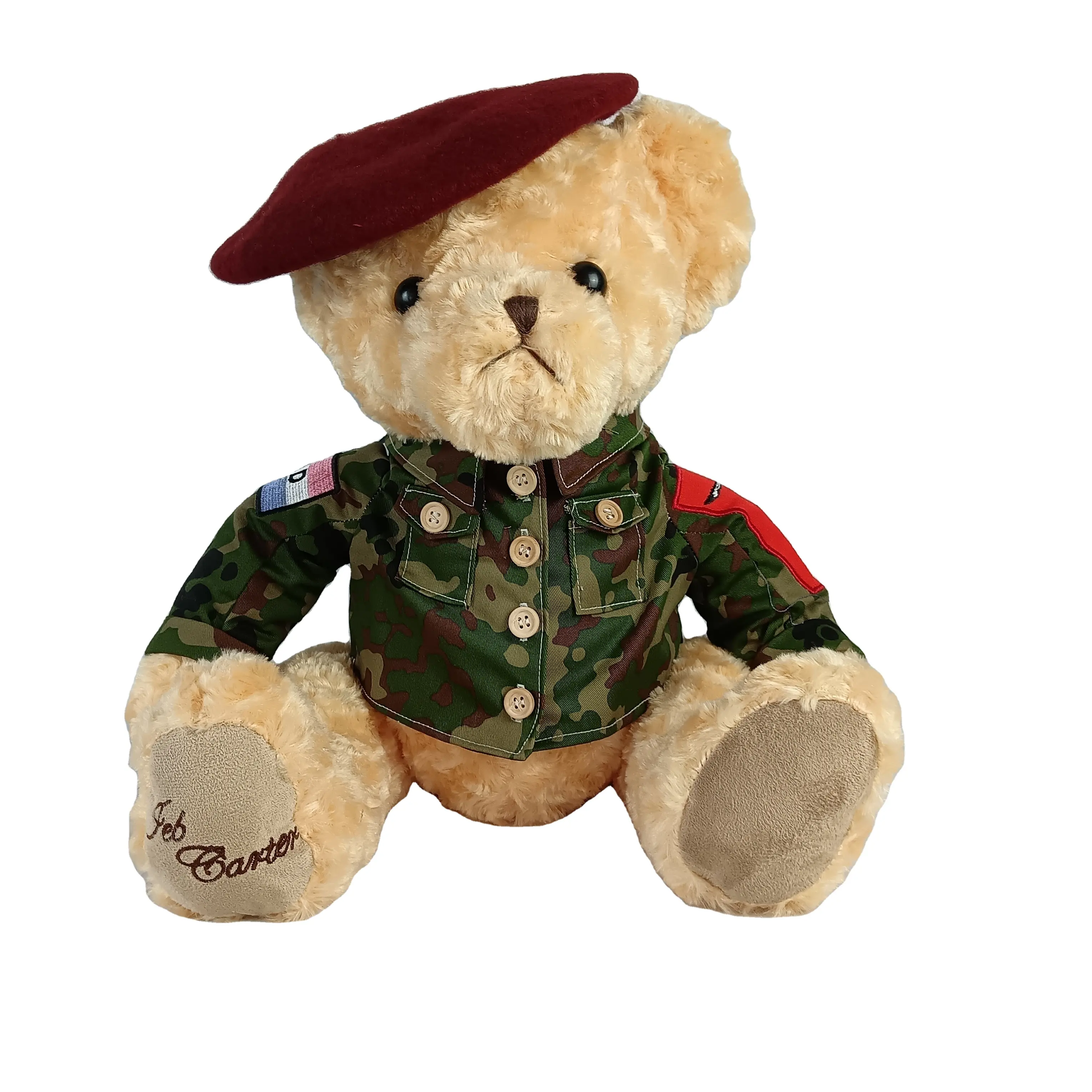 Yangzhou baru matahari terbit kustom empuk diisi kamuflase seragam militer teddy bear mainan boneka dengan baret merah garmen tentara