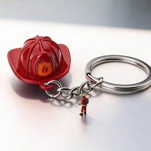 Red Firefighter Helmet Keychain Zinc Alloy Metal <strong>Fireman</strong> Hat <strong>Key</strong> Ring for Firefighters Souvenir Gift - Product Image 2