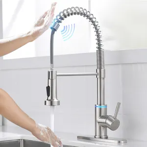 SUS304 Robinet de cuisine gastronomique Capteur tactile Robinet mitigeur d'eau intelligent Robinet d'évier de cuisine à eau chaude et froide à tirette