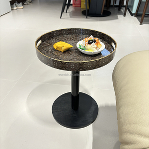 Table ronde en <span class=keywords><strong>plastique</strong></span> noire sur piétement, table d'appoint décorative de luxe style Art Déco à motif losanges pour plateau de service - Product Image 1