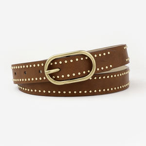 Ceinture en cuir véritable style punk pour dames Boucle ovale personnalisée Rivets en alliage Accessoire décoratif soigné pour robe Plastique PU - Product Image 2