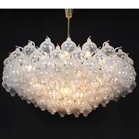Lustre en verre de Murano finition laiton diamètre 90cm en forme de tulipe soufflé à la main lunettes à bulles suspension pour salon chambre à coucher