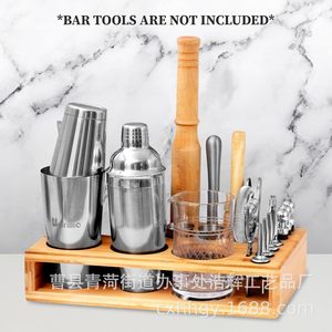 Bamboo Stand Bartender Kit Storage Rack With Multiple Compartments For Cocktail Tools And Glasses Organized Desktop Bar - Product Image 2