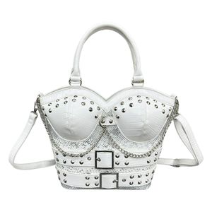 Sac fourre-tout unique pour femme en PU à motif alligator, décoré de rivets, avec bandoulière chaîne et fermeture à boucle, design composite tendance et mode - Product Image 1