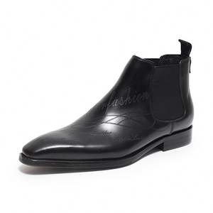 Botas Chelsea para Hombre, de Cuero de Grano Completo, Diseño de Punta Cuadrada con Grabado Láser, Calzado Elegante y Ligero - Product Image 3