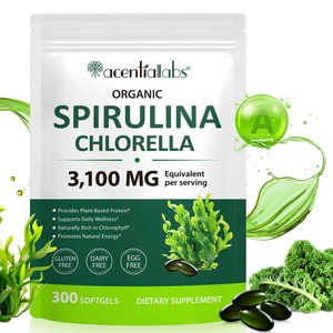 Compléments alimentaires Acentiallabs pour renforcer l'immunité, spiruline chlorella 17 en 1, spiruline chlorella naturellement riche en chlorophylle, gélules molles - Product Image 1