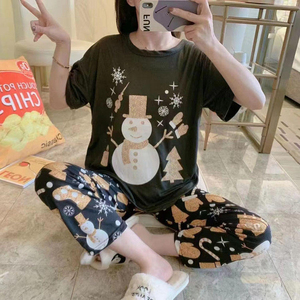Piyama Ropa De Dormir Mujer piyama De Navidad Manga Corta wanita Psj Set piyama Natal yang cocok keluarga - Product Image 3