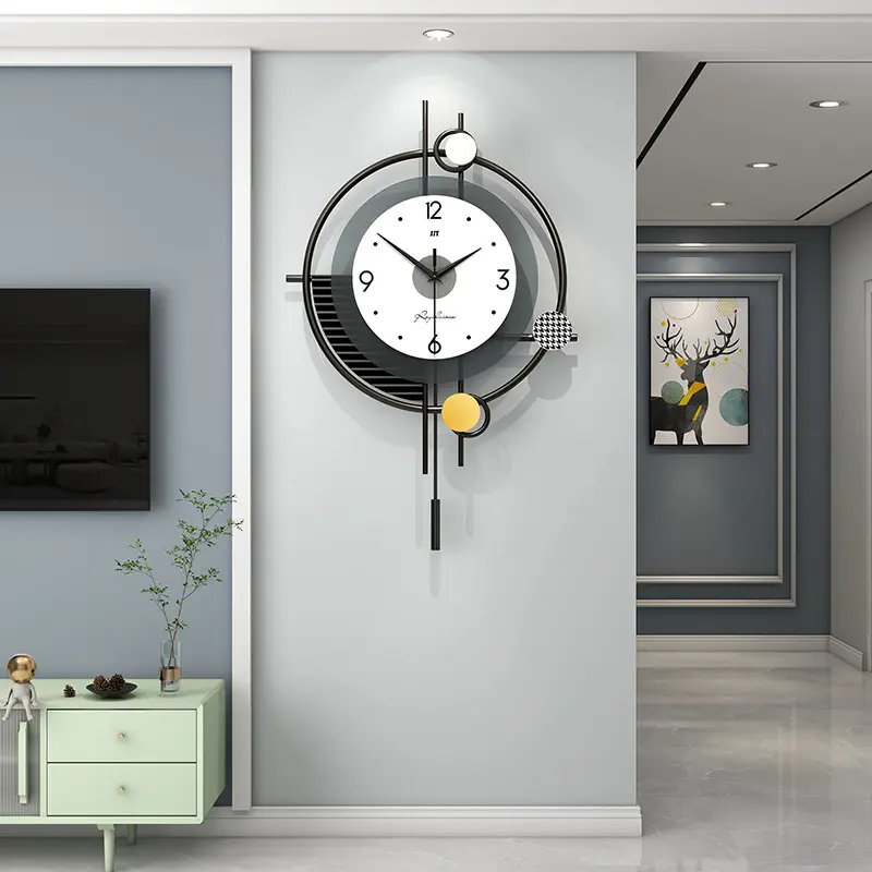 ساعة حائط صامتة بتصميم عصري بسيط متعدد المشاهد متينة بالأبيض والأسود ثلاثية الأبعاد