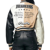 Veste d'hiver en polaire pour femme avec manches en cuir véritable, broderie chenille personnalisée, style universitaire court, streetwear tricoté
